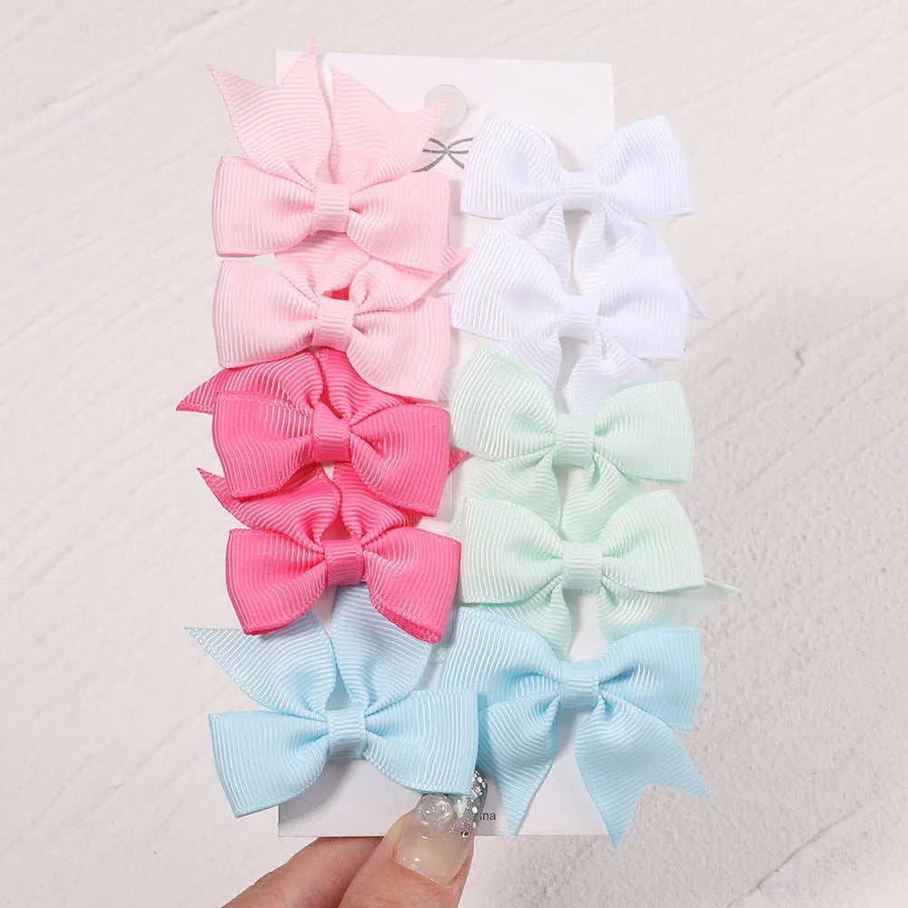 10Pcs/Set New Cute Solid Ribbon Bowknot Hair Clips for Baby Girls Handmade Bows Hairp alternate view
