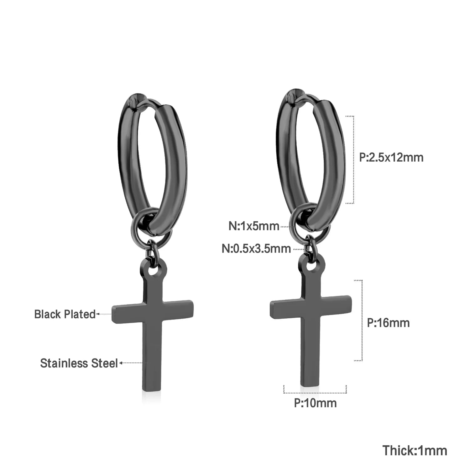 LUXUSTEEL Trendy Cross Women's Stainless Steel Hoop Earrings Colorful Metal Stud Drop Earrings Fashionable Jewelry Gift