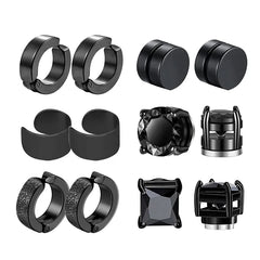 6pairs Punk Mens Strong Magnet Magnetic Ear Stud Set Non Piercing Earrings Fake Cross Earrings Gift