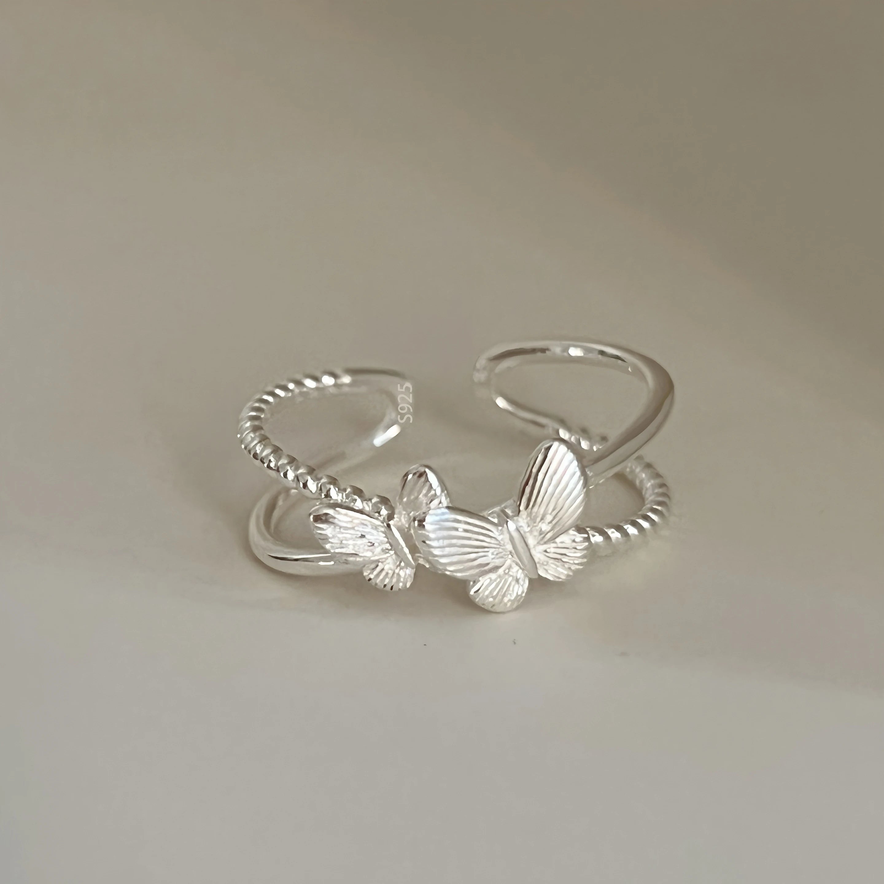 PANJBJ 925 Sterling Silver Frosting Geometry Ring for Women Wide Texture Versatile additional angle