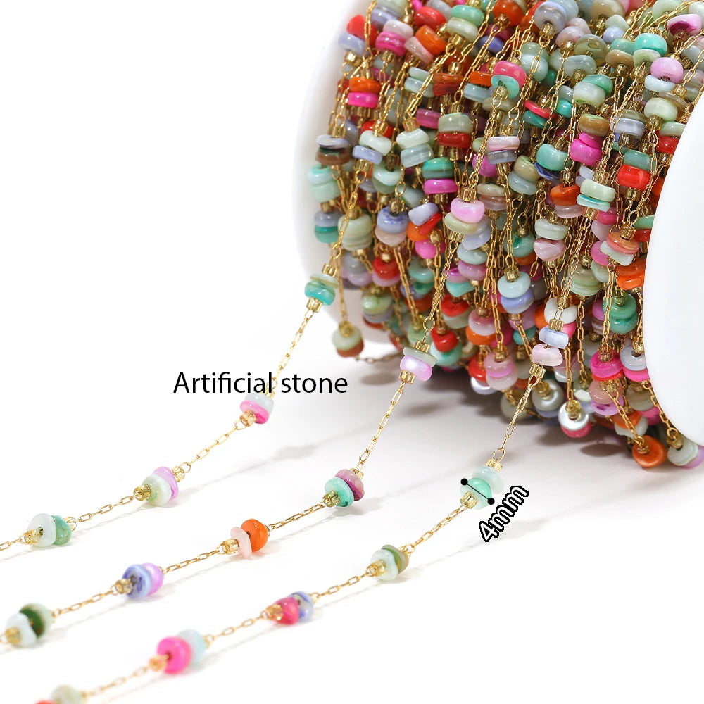 1 Meter Stainless Steel Enamel Beads Chain | DIY Jewelry Making Supplies close-up view
