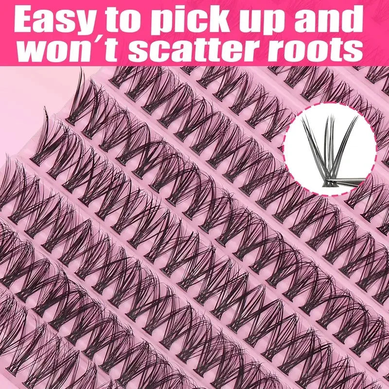 Cluster Eyelashes 200 Pcs DIY Natural Look Wispy Lashes | 9-16mm 40D Curly close-up view