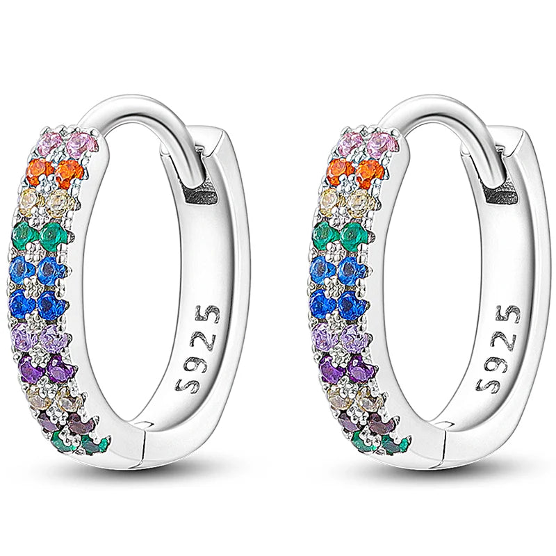 Hot Classic Original 925 Sterling Silver Earrings Colorful Circle Hoop Earrings For W alternate view