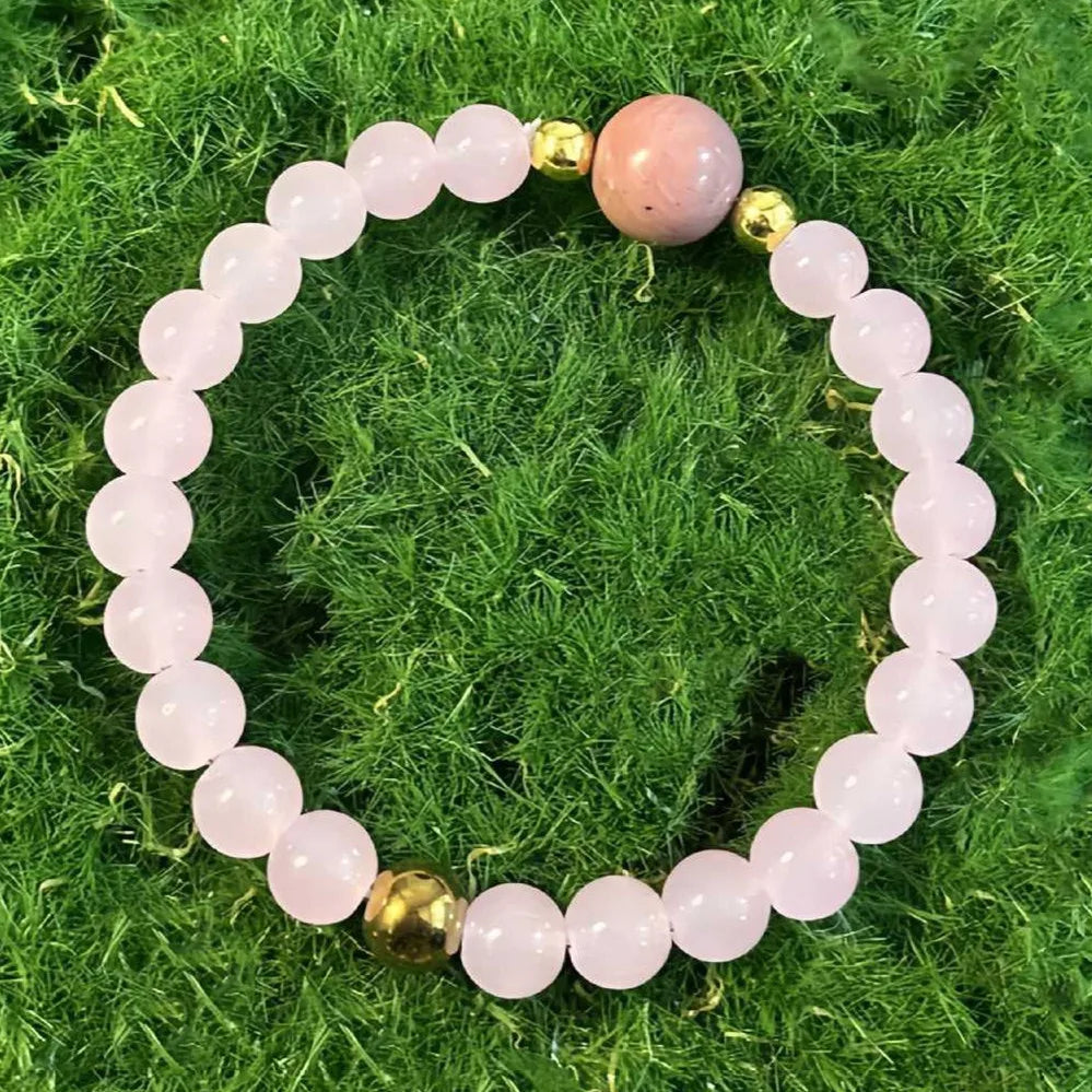 Natural Stone Pink Quartz With Rhodonite Bead Bracelet Women Simple Design Handmade St close-up view