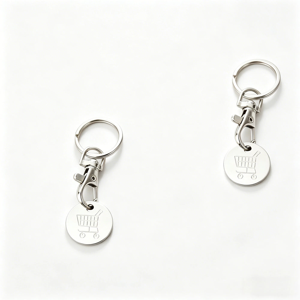 2pcs.Stainless Steel Supermarket Shopping Cart Token Keychain, Anti-loss Token Set additional angle