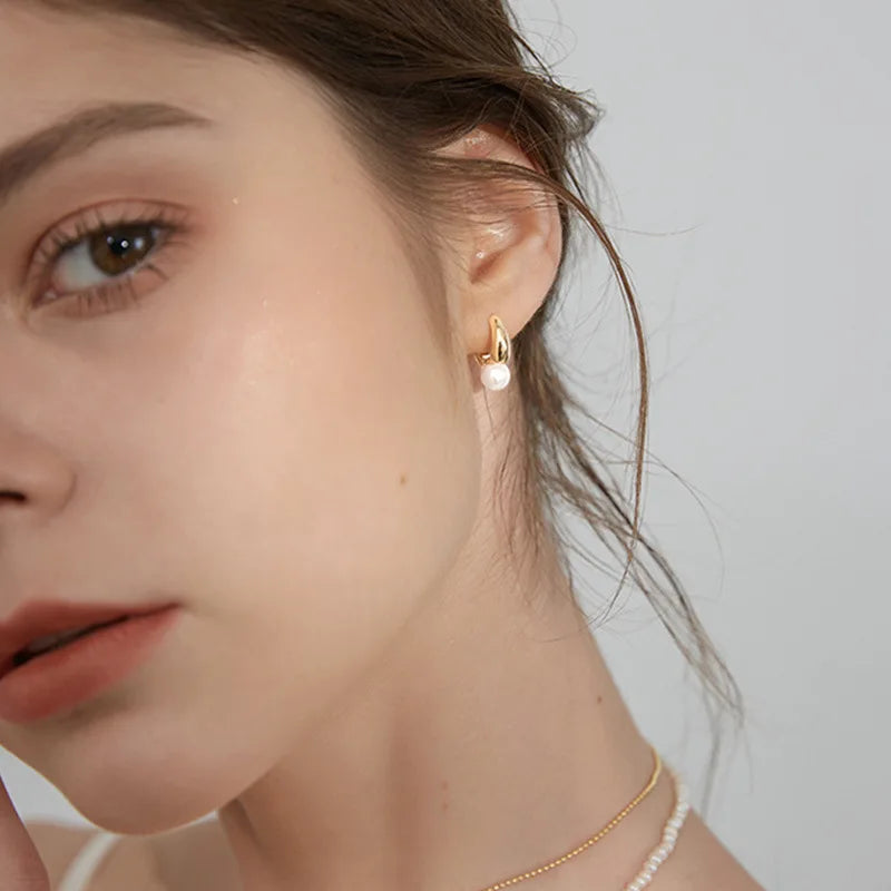 925 Sterling Silver Pearl Stud Earrings for Women | Elegant Wedding Jewelry Gift close-up view