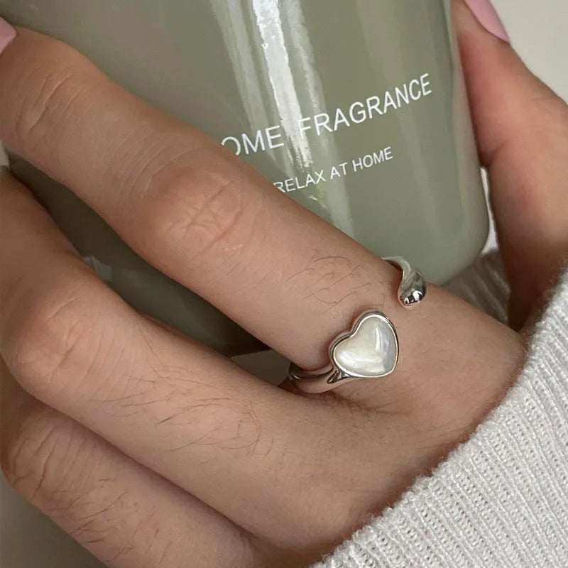 PANJBJ 925 Sterling Silber Perlen Unregelmäßiger Ring | Damen Muschel Überlappend Hohl Süßes Design Schmuck