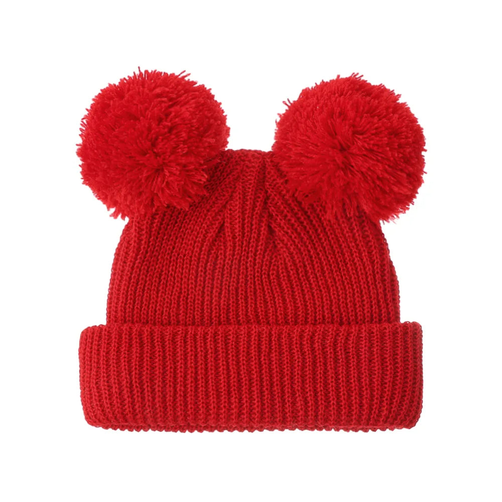 0-12M Solid Knitted Cute Pom Pom Cap | Newborn Baby Turban Hat close-up view