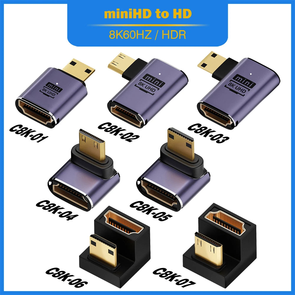 HDMI-Compatible Adapter | Mini and Micro HDMI to HDMI 2.1 Converter 48Gbps 8K60Hz 4 additional angle