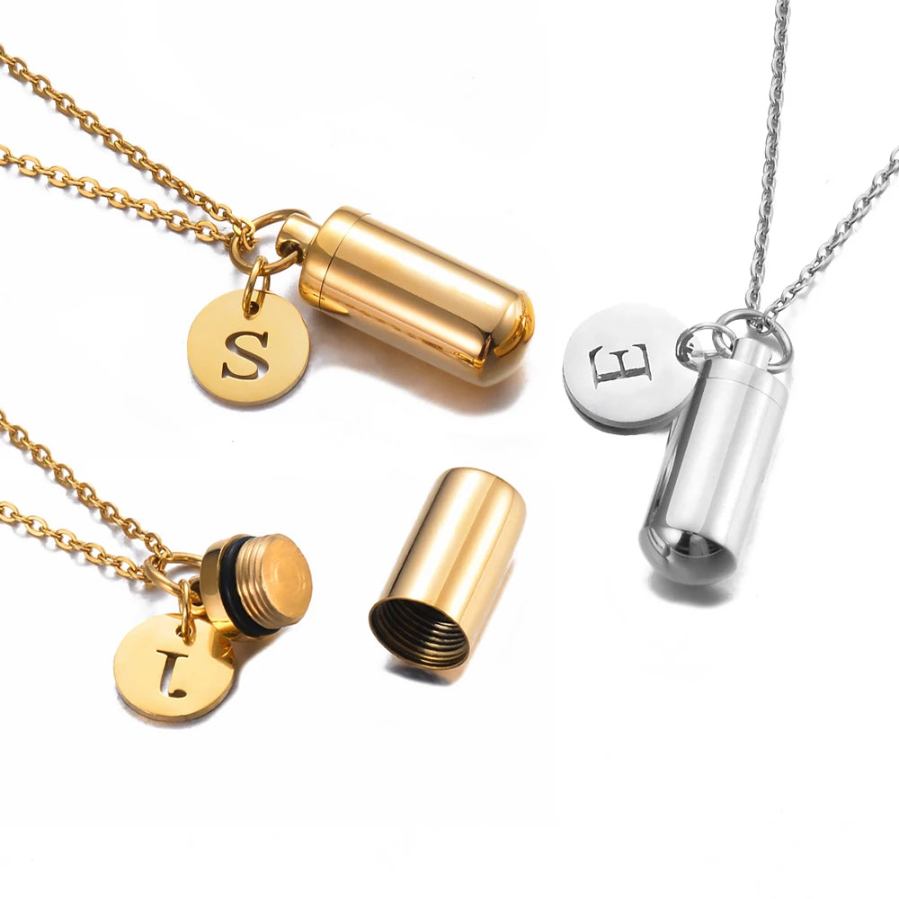 Cremation Jewelry Urn Necklace with Initial Letter Charm | Stainless Steel Memorial Pendant for Ashe