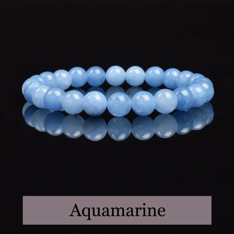 Natural Aquamarins Quartzs Beads Bracelet Women Men 6mm 8mm Sky Blue Stone Round Be additional angle