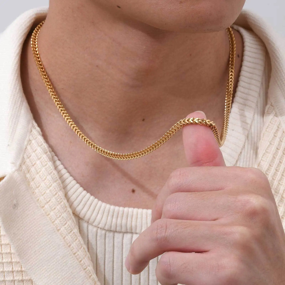 Men's Franco Chain Necklace | 3MM Thick Stainless Steel Gold Necklace alternate view