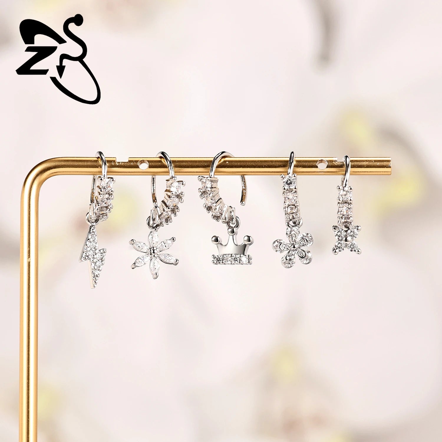 ZS 1 Piece 20G Trendy Hoop Nose Rings Women Moon Star Flower Pendant Septum Piercin additional angle