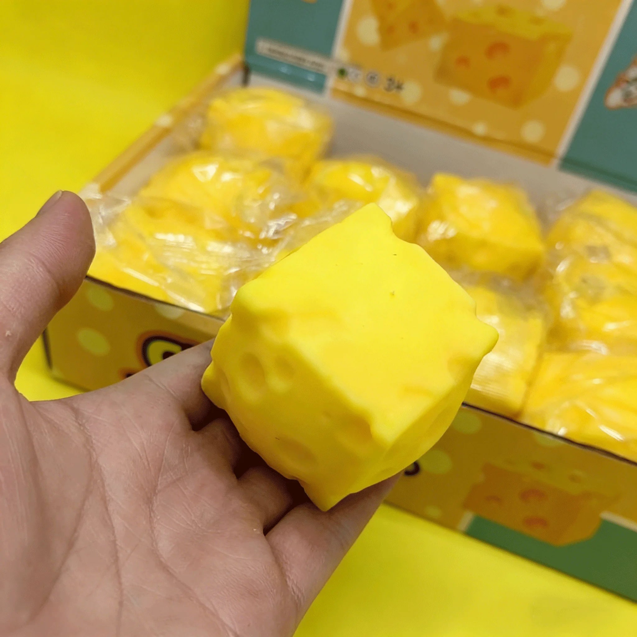 Squishy Square Cheese Squeeze Toys Rebound Push Stress Relief Sensory Toy Soft Butter lifestyle view
