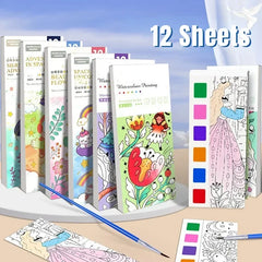 Kids Portable Watercolor Painting Book Paint With Water Brush Gouache Graffiti Pictur alternate view