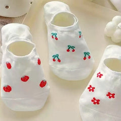 Cherry Print No-Show Boat Socks | Women's Thin Breathable Summer Socks alternate view