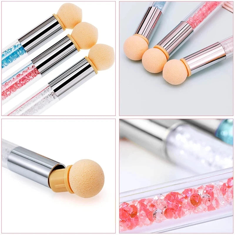 Double-ended Gradient Shading Pen Dotting Brush Head Sponge Rhinestone Handle Nail Art close-up view