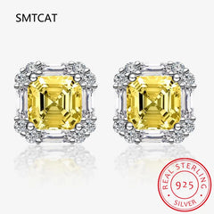 Chic 100% 925 Sterling Silver Citrine High Carbon Diamonds Gemstone Earrings Ear Stud alternate view