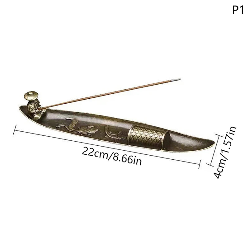 Traditional Japanese Incense Holder Old Men Fishing Boat Design | Aromatherapy Orname alternate view