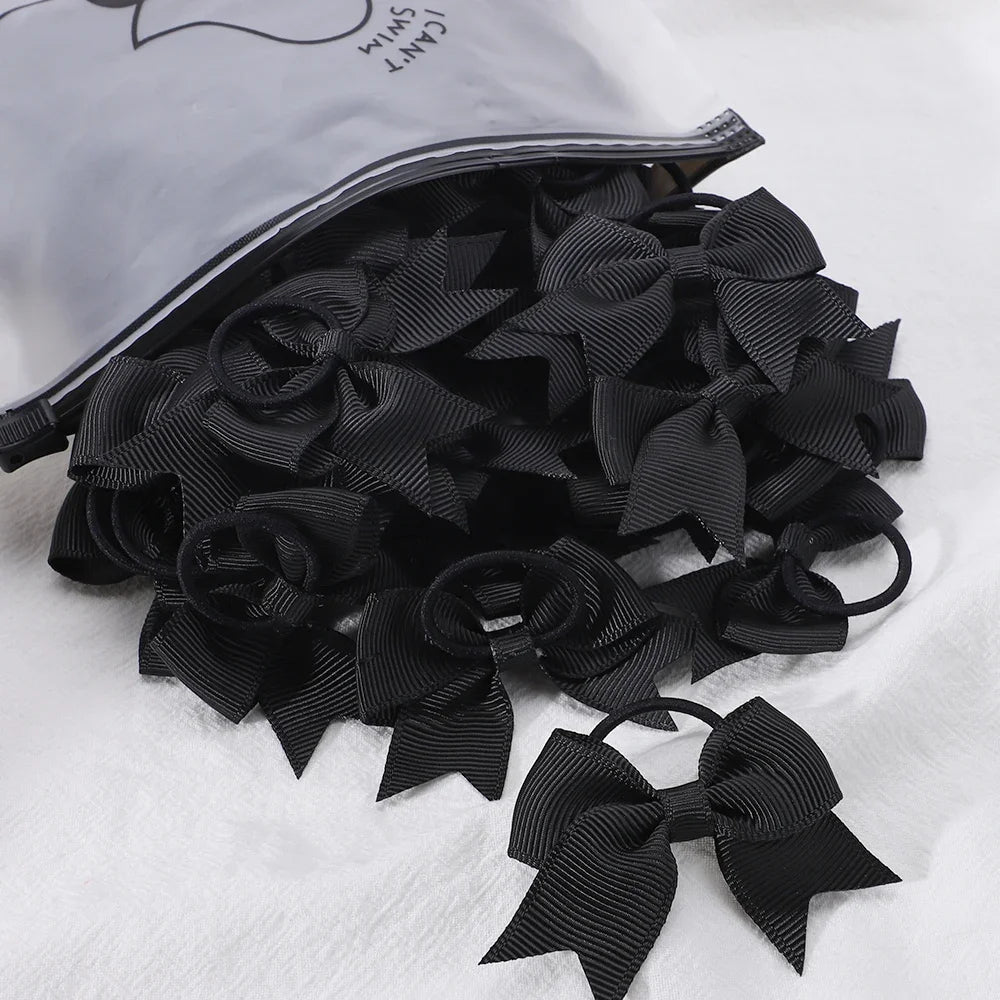 10Pcs/lot Grosgrain Ribbon Pigtail Hair Bows Elastic Hair Ties Hair Bands Holders Girls detail view