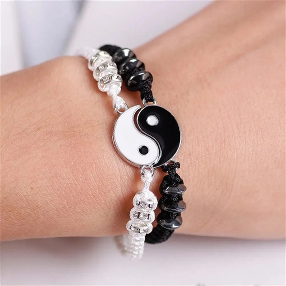 2 PC Jewelry Set Couple Black White Tai Chi Bracelet Rope Adjustable Chain Set Simple lifestyle view