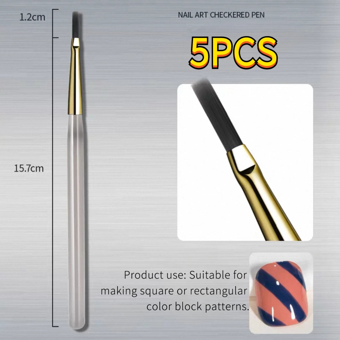 1/2/5Pcs French Plaid Nail Art Brush Set Ultra-Fine Liner Flat Brush for Grid Pattern alternate view