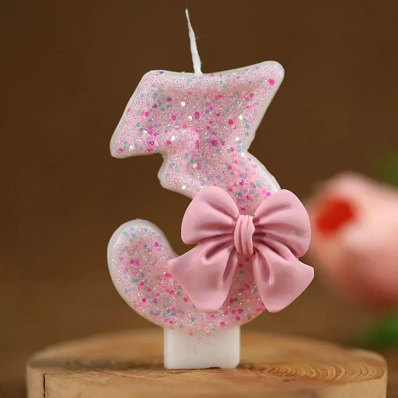 Pink Bow 3D Number Cake Candles for Birthday Party Decorations Birthday