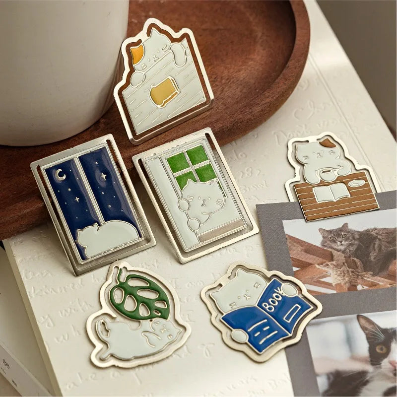 1 Piece Metal Bookmark Cat Life Cute Cartoon Page Clip for Reading Student Gift Book Accessory,Anima