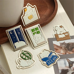 1 Piece Metal Bookmark Cat Life Cute Cartoon Page Clip for Reading Student Gift Book Accessory,Anima