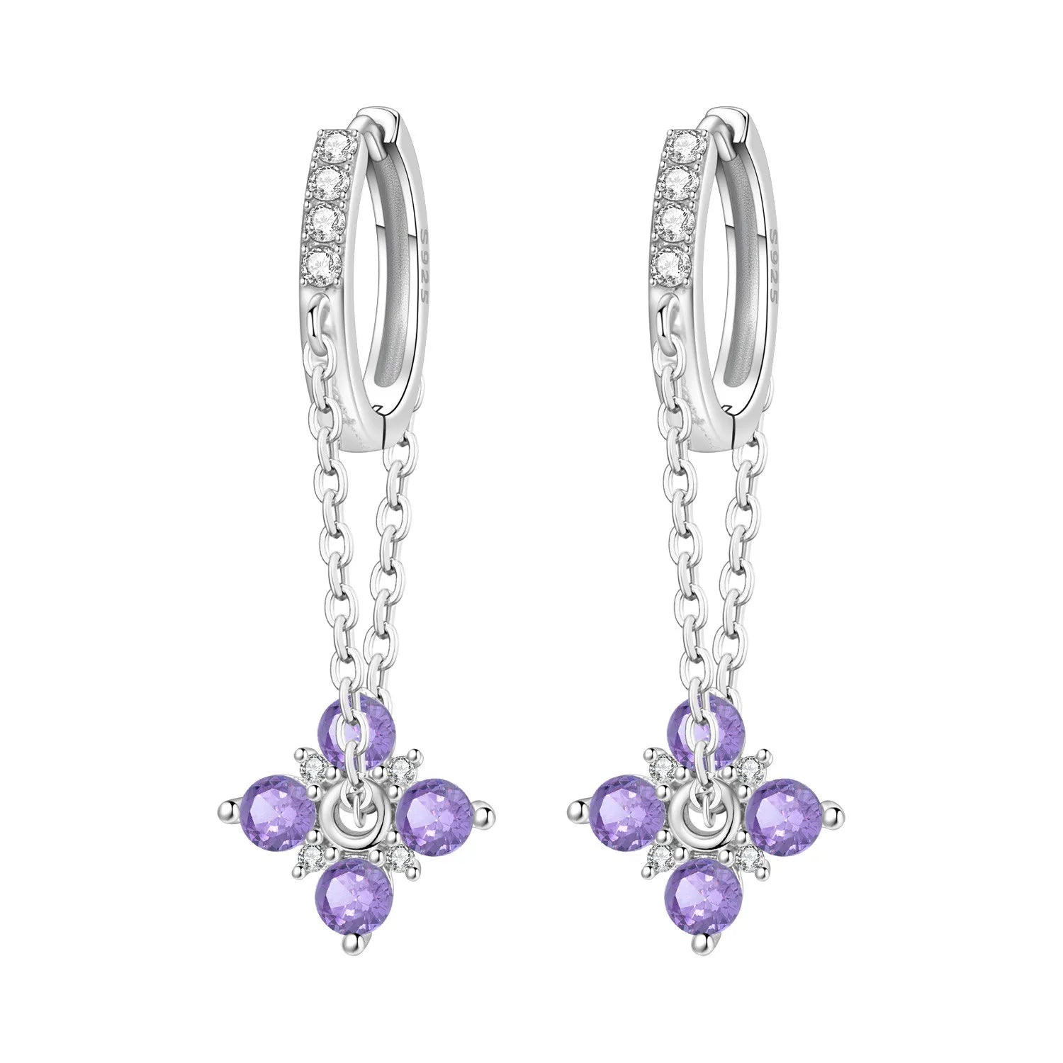 Orstarry Original 925 Sterling Silver Blue Iris Flower Earrings Women Hoop Earring Ann close-up view