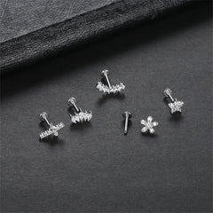 1/5Pcs 316L Stainless Steel Delicate Flower Tragus Cartilage Stud Earring,Internally T close-up view