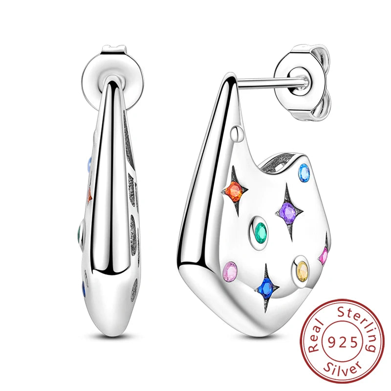 925 Stainless Steel Stud Earrings For Women Girls Simple Flower Bow Star Moon Zirco additional angle
