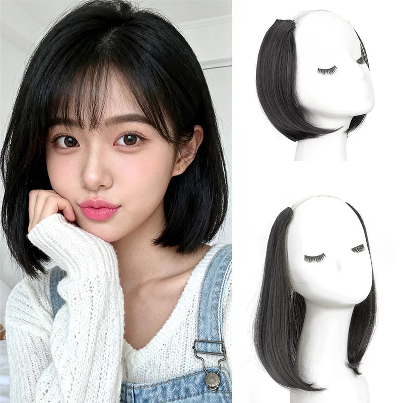 8Inch/12Inch Synthetic Short Straight Hair Pieces Invisible Clip In Hair Pad High Hai alternate view