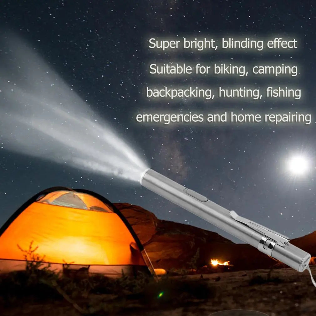 USB Rechargeable Mini Pen Light | Handy LED Flashlight with Clip close-up view