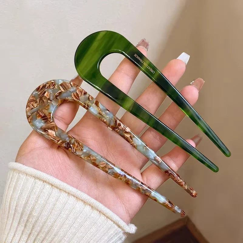 1/2/3/5pcs U-shaped Acrylic Hairpin for Women Elegant Temperament Ponytail Hair Clip Fas detail view