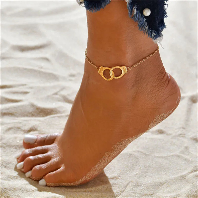 Modyle New Fashion Bohemian Simulated Pearl Chain Wedding Anklet Bracelet for Women Go close-up view