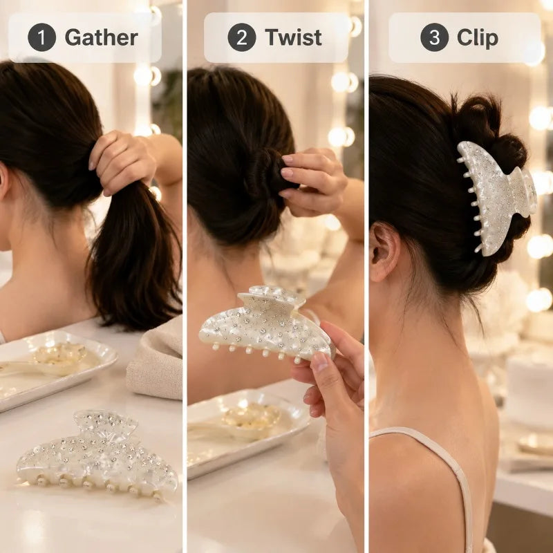 Rhinestone Pearl Acrylic Hair Claw Clips Strong Non Slip Sparkly Hair Barrettes Women Daily Wedding Party Accessories