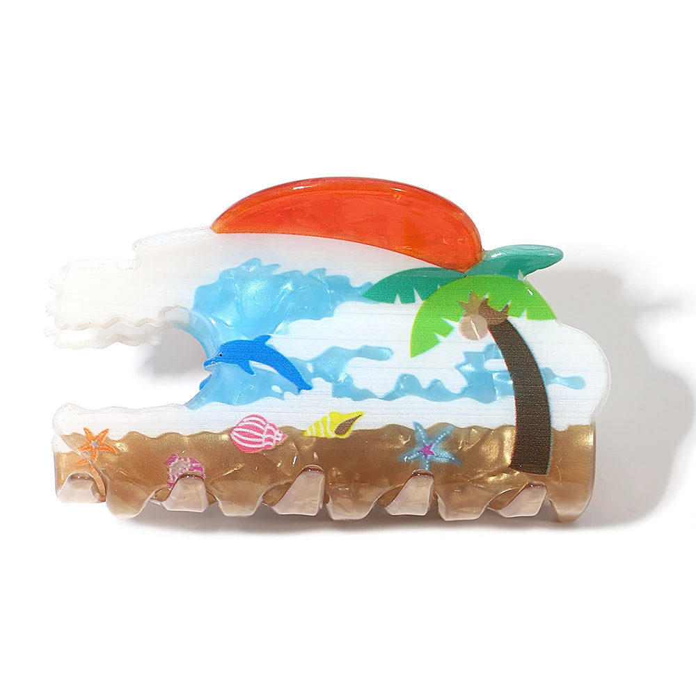 Sweet Acrylic Double Sided Flower Printed Hair Claw Clip For Women Oversize Geometric lifestyle view