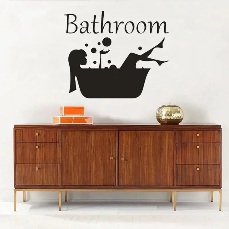 Detachable Girl and Woman Bathroom Sticker Art | Wash Room Decorative Wall Decal detail view