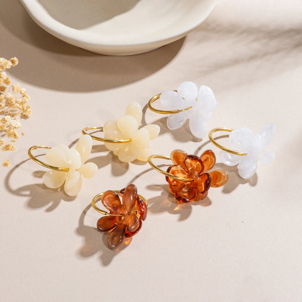 30mm Stainless Steel Double-layer Resin Flower Drop Earrings for Women Trending Jewelr close-up view