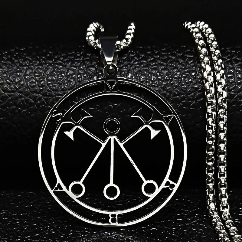 Sigeal Sigil De Lucifer Stainless Steel Satan Necklace | Asmoday Key Baphomet Penda additional angle
