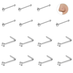 1/4/8PCS 20G 316L Stainless Steel Zircon Nose Piercing Stud for Women Men, L Shape Nose Ring Nose Sc