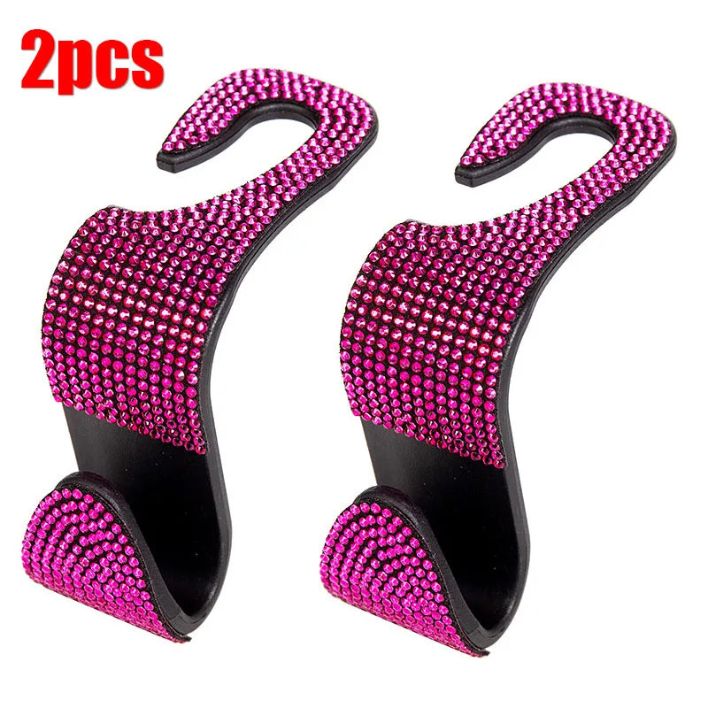 2Pcs Car Seat Back Hook Bling Diamond Hanger Backseat Auto Back Universal Headrest Stora detail view