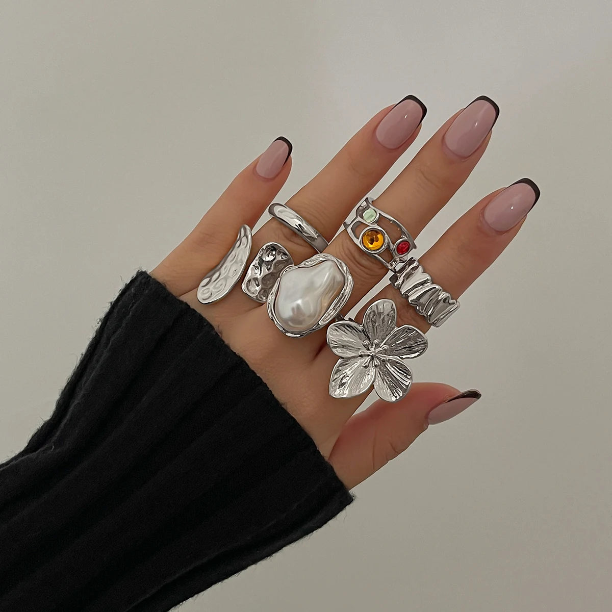 Ingemark 2025 New Irregular Exaggerated Metal Flower Open Rings Women Elegant Baroq additional angle