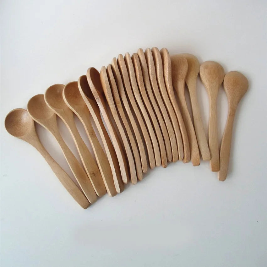 10 Piece Wooden Honey Spoon Set | Eco Friendly Bamboo Kitchen Condiment Scoop detail view