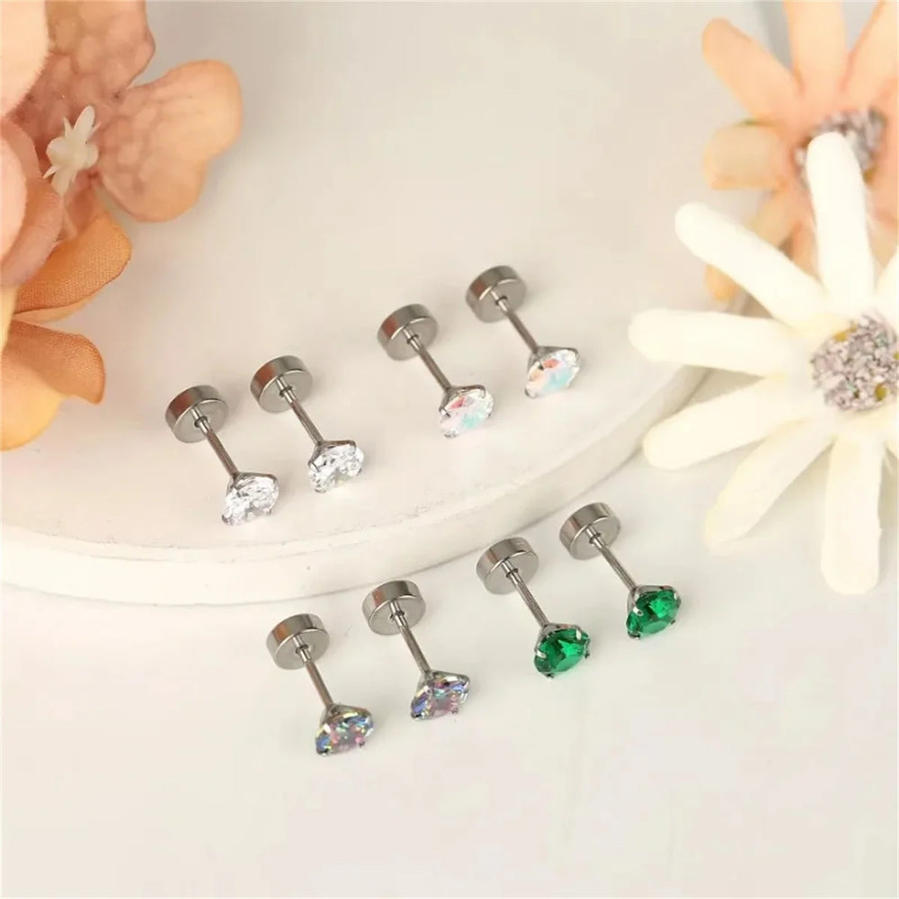 8 Pcs 20G Hypoallergenic Sparkly Cubic Zirconia Flatback Earring For Women Men, 316L alternate view