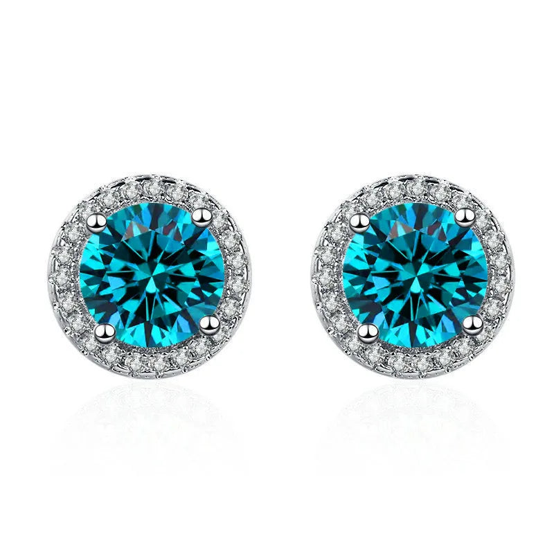 925 Sterling Silver Stud Earrings | Zircon and Colored Gemstone Elegant Jewelry additional angle
