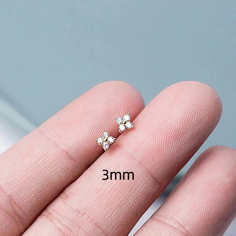 Huitan Korean Style Flower Stud Earrings Women Gold Color White Cubic Zirconia Small lifestyle view