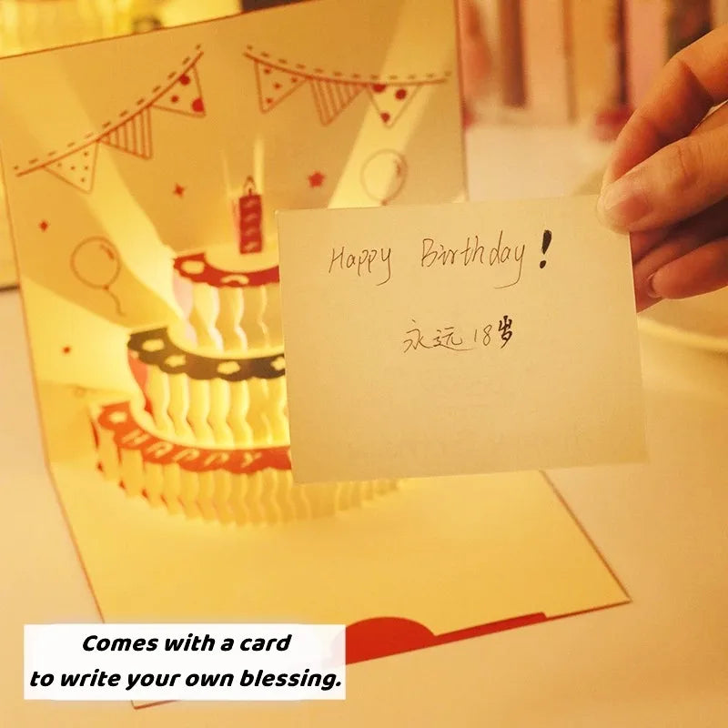 3D Music Light Birthday Card | Pop Up Cake Musical Greeting with Envelope additional angle