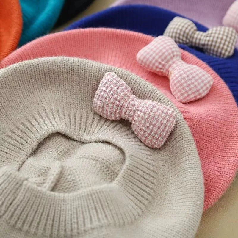 Winter Baby Girl Knitted Beret Hat | Cute Princess Bow Beanie for Toddlers 1-4Y detail view